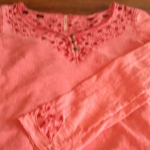 Free People Embroidered Lace Tee